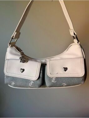 juicy couture white and denim shoulder bag with twin front pockets